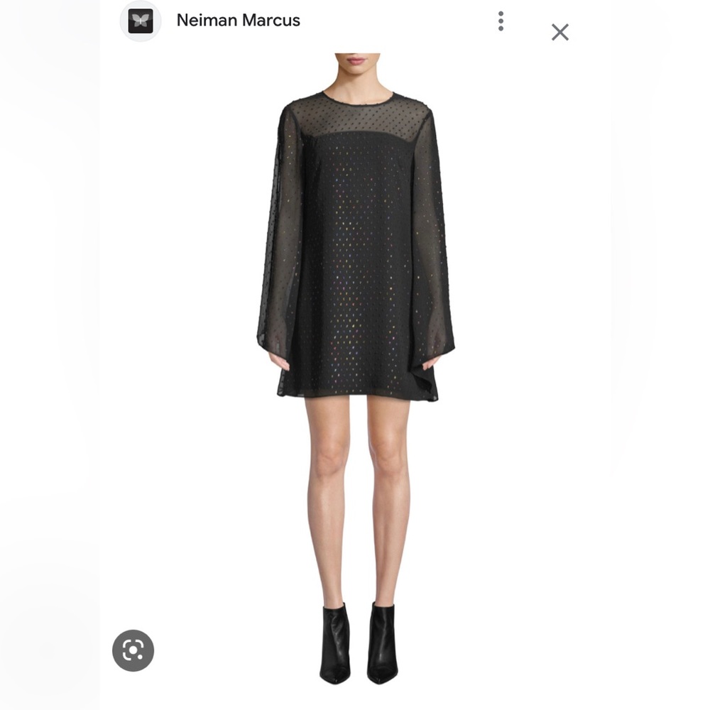Trina Turk Tess 2 Swiss Dot Long-Sleeve Black Mini Shift Dress